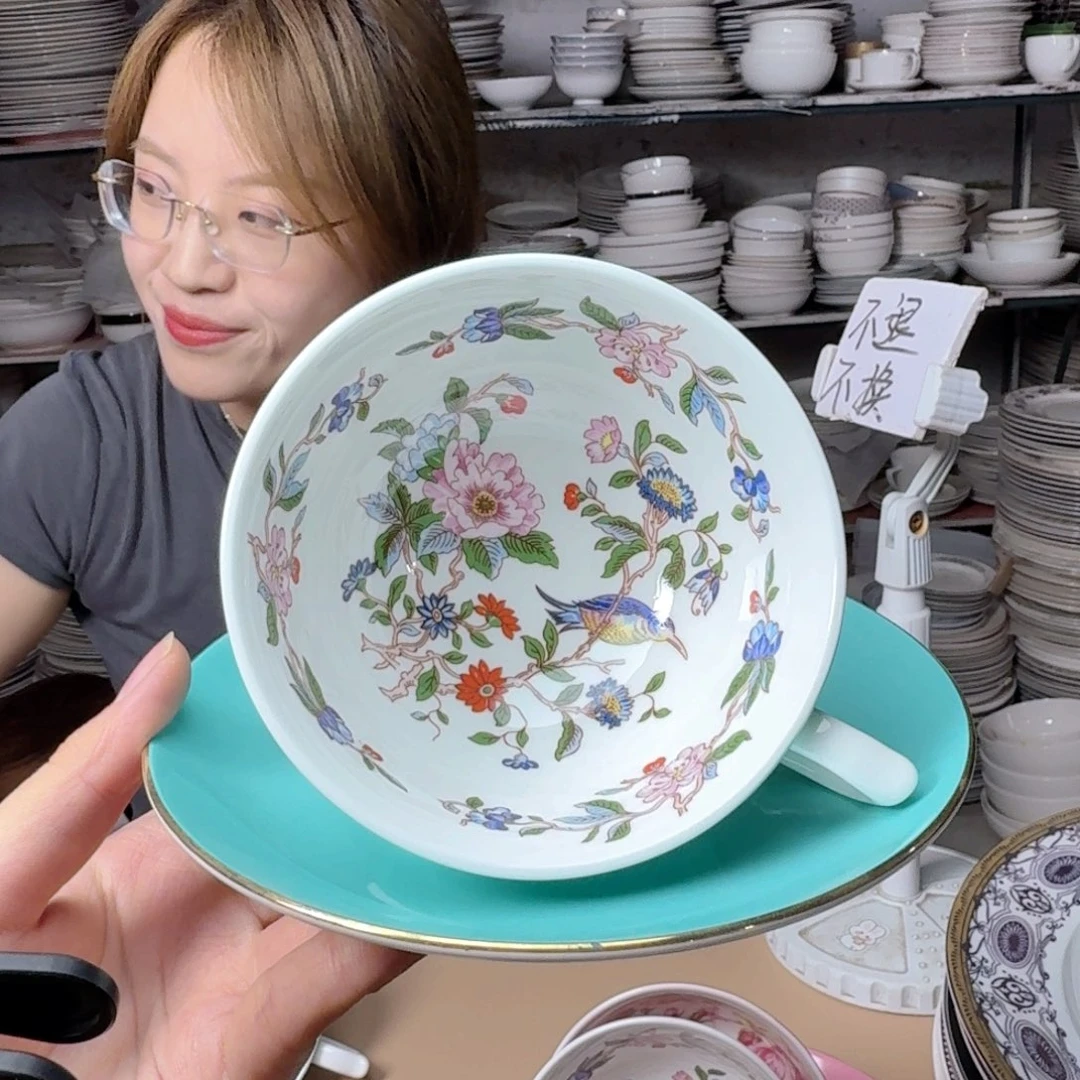 瓷水蓝咖啡杯碟瑕疵品不忒不还