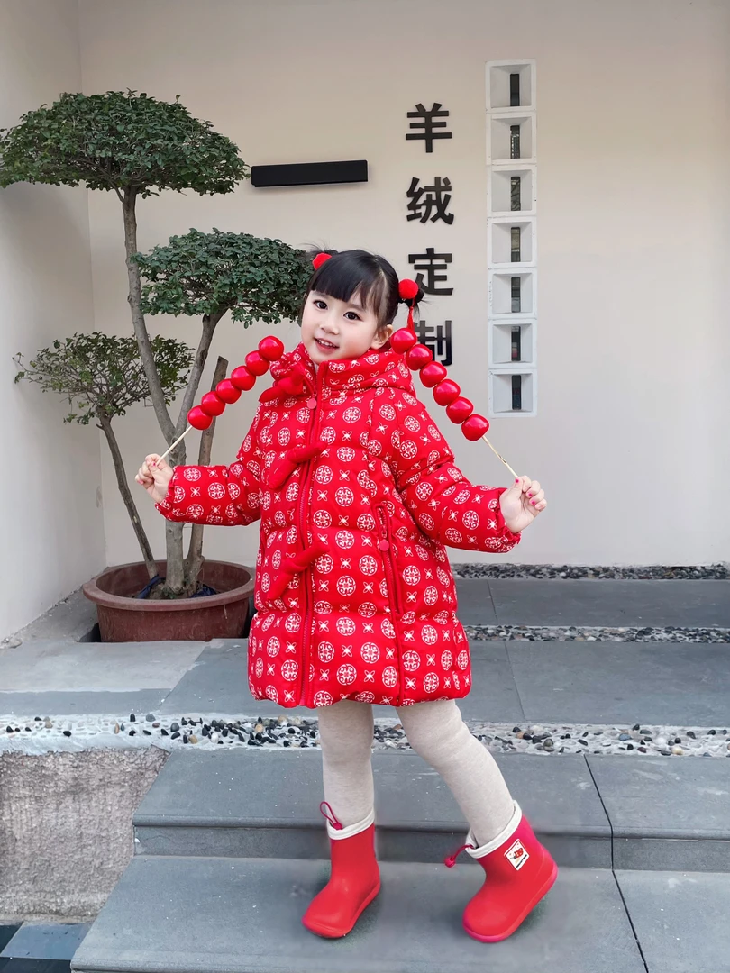 儿童90鸭绒羽绒服童装国潮年服冬季新款文艺风国风加绒保暖服外套