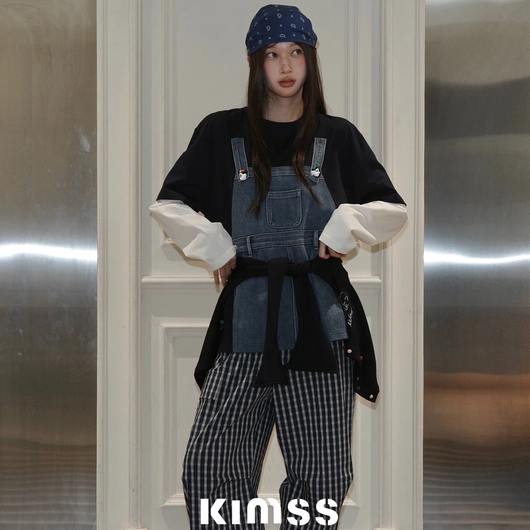 BLX--6118（深圳南油）新款设计师款牛仔拼接假两件上衣韩版百搭