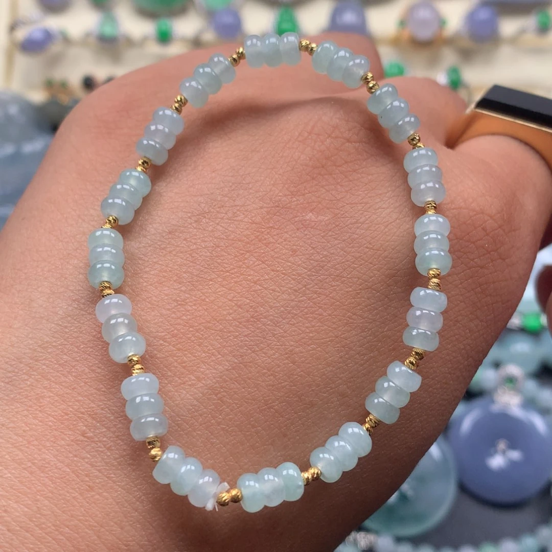 18K金镶嵌手链翡翠算盘珠