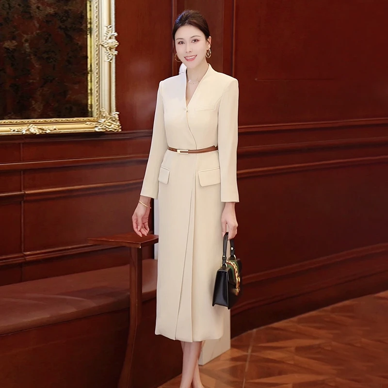 西装连衣裙女2025秋冬新款时尚气质高级感长款主持人显瘦直筒裙