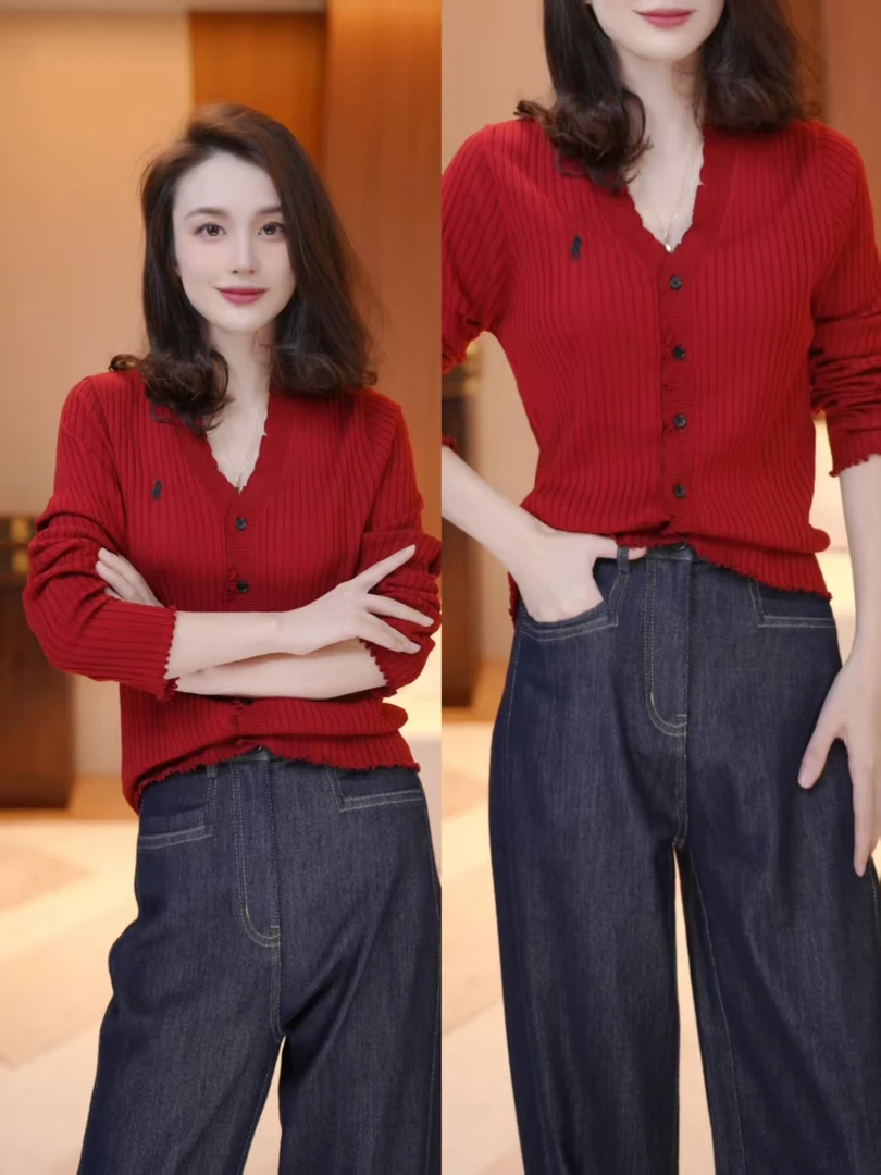 JDND轩羽【绯色绮梦】时尚百搭气质显瘦长袖优雅针织衫XY253422