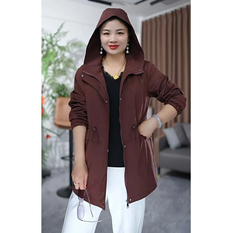 2501大码风衣外套派克服时尚连帽收腰显瘦中长款防风春秋夹克胖装