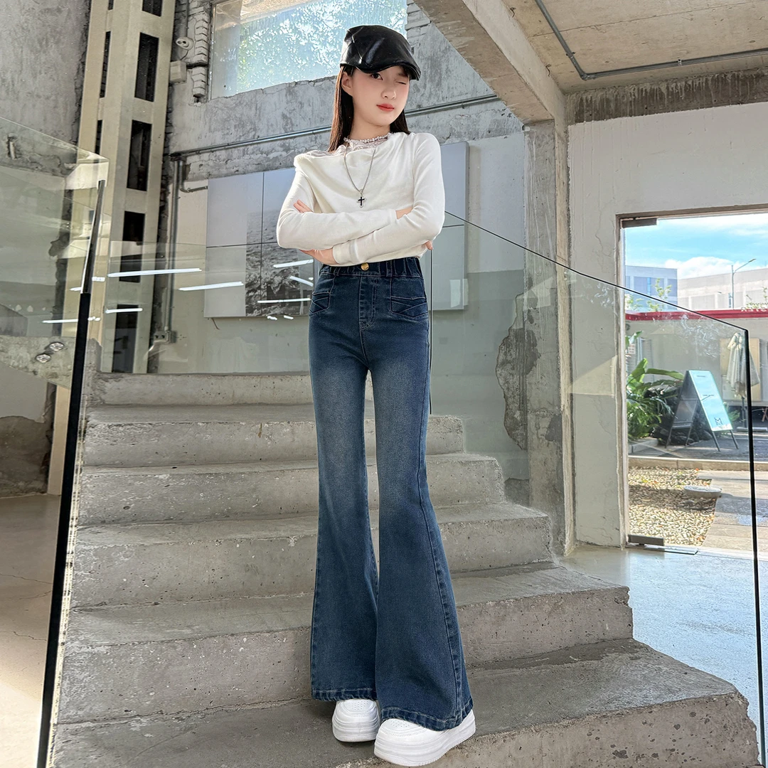 秋季女童微喇牛仔裤春秋新款女孩潮牌洋气最新款儿童爆款喇叭裤