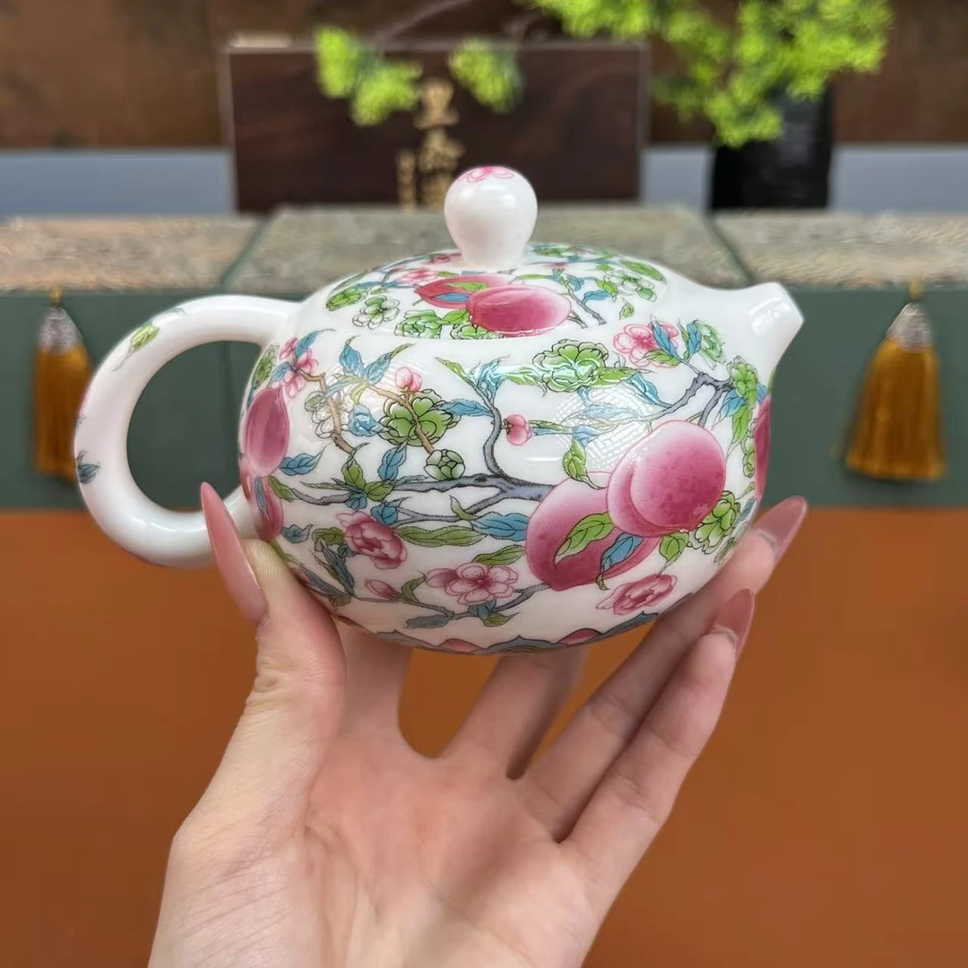 Y6237-粉彩手作五桃福西施壶家用陶瓷茶具泡茶壶泡茶器