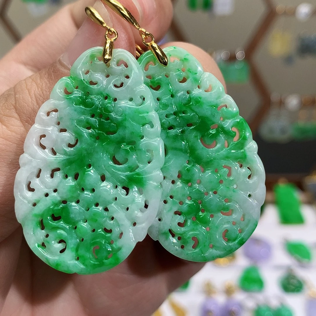 银S925镶嵌翡翠耳饰天然翡翠耳饰