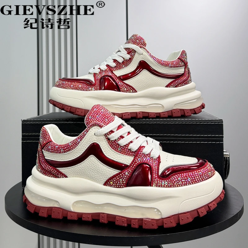 纪诗哲满钻男鞋2025新款夏季潮牌小众厚底内增高板鞋超火休闲潮鞋