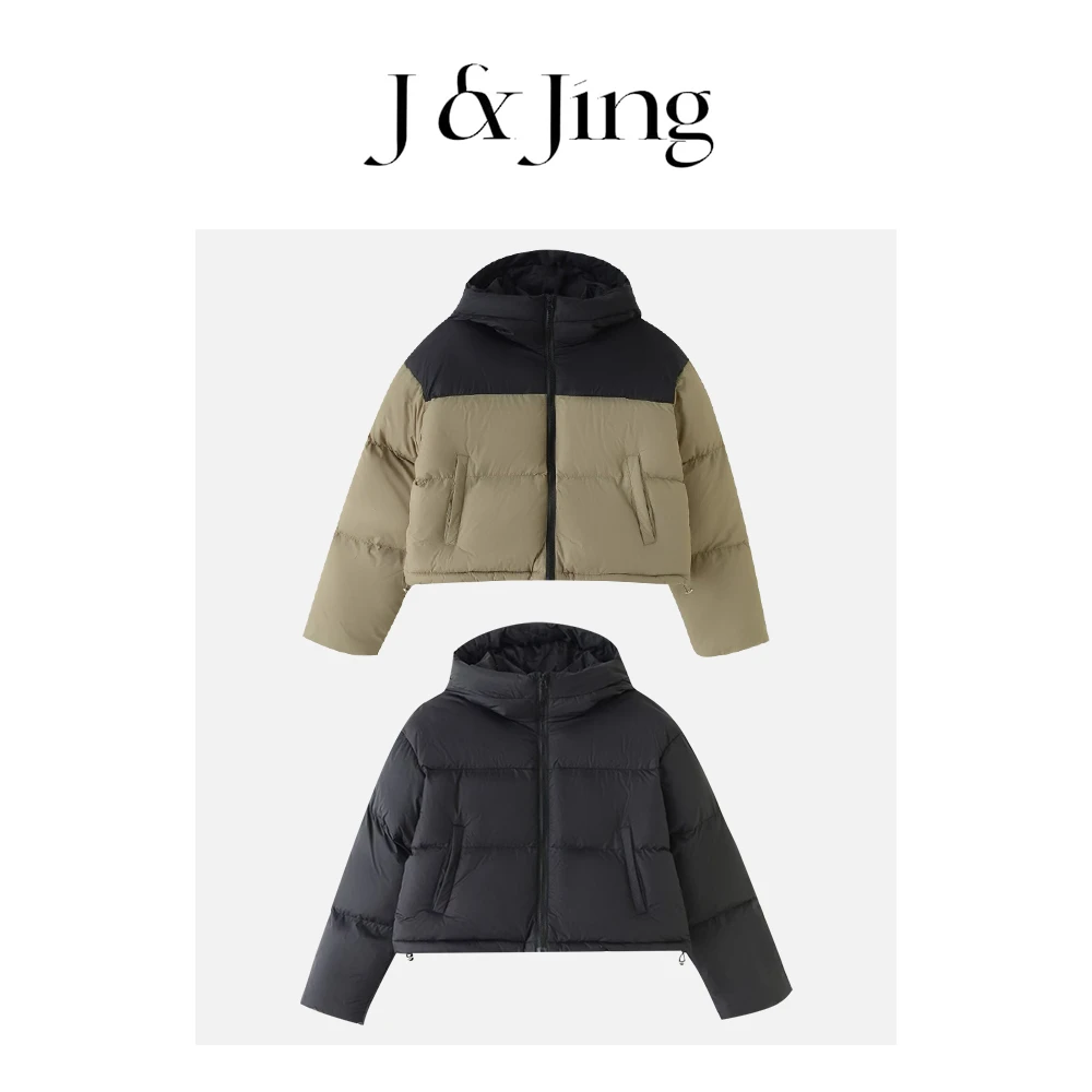 J&Jing-「肯豆棉服」-冬季保暖短款肯豆风拼色棉服Y-069