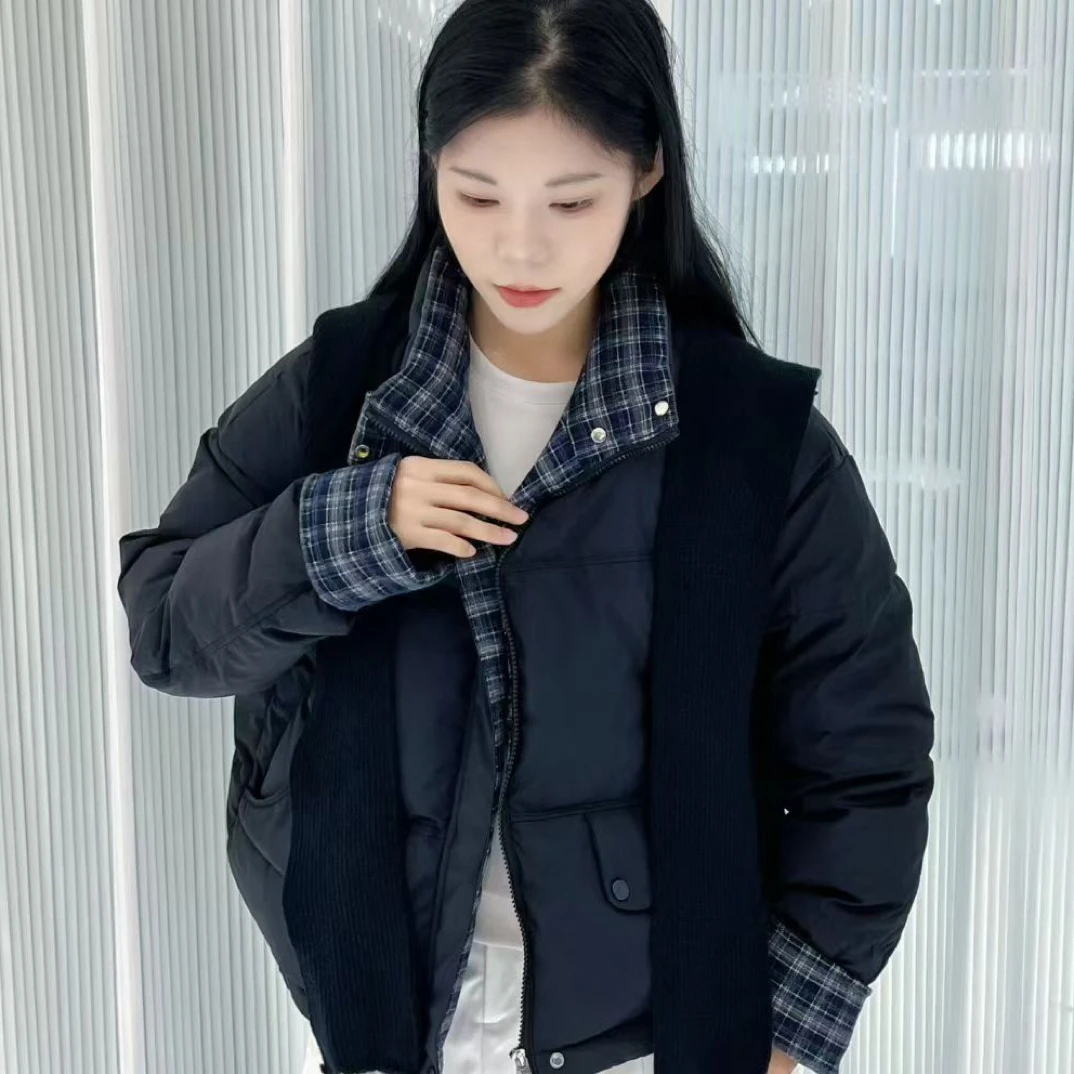 冬新款立领格子短款女加厚宽松时尚百搭洋气保暖外套