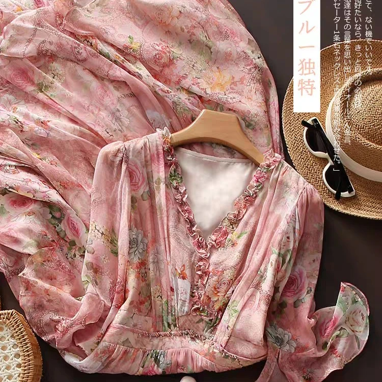 法式度假风碎花连衣裙夏季气质收腰大摆长裙（非图片款）