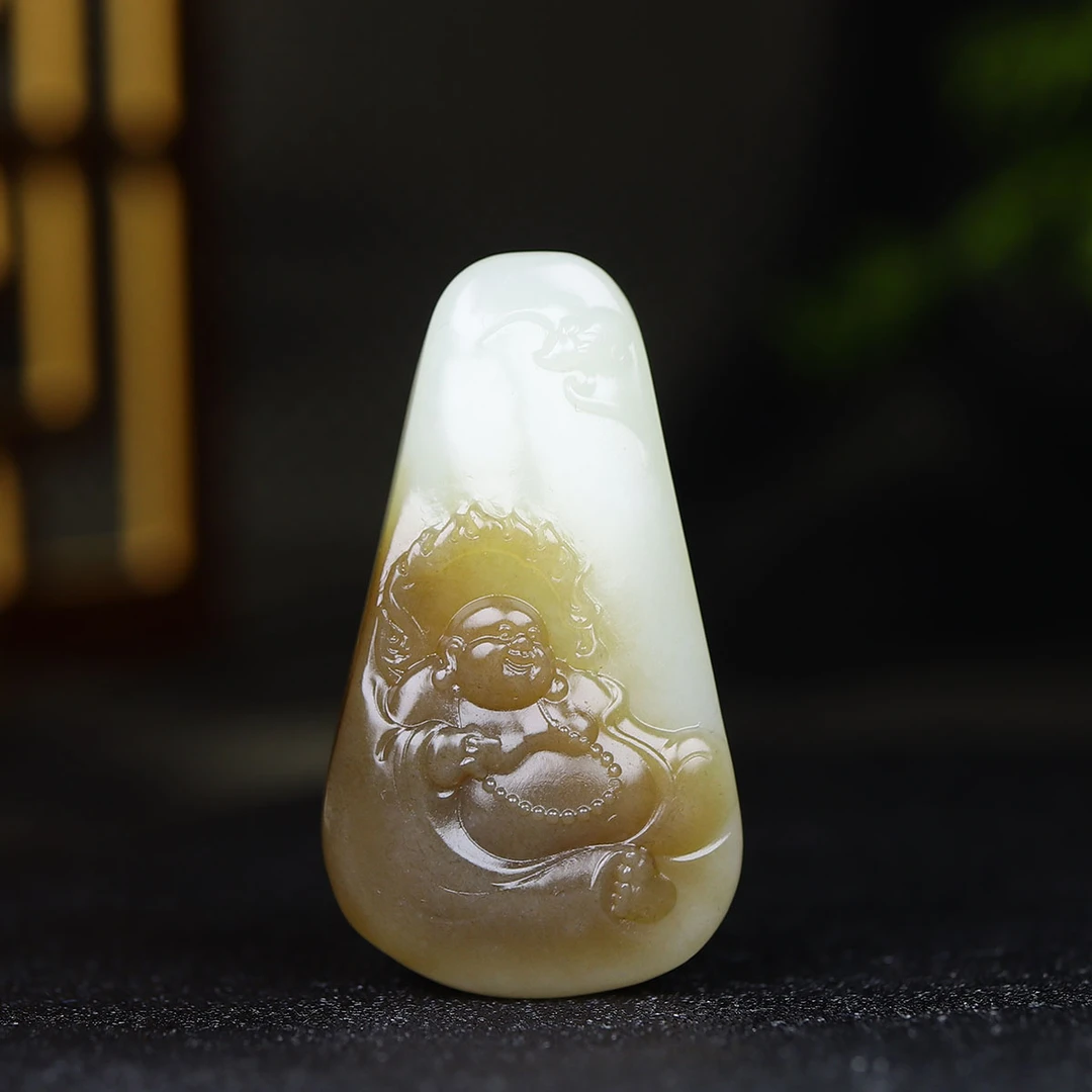 113063和田玉糖白玉弥勒佛挂件