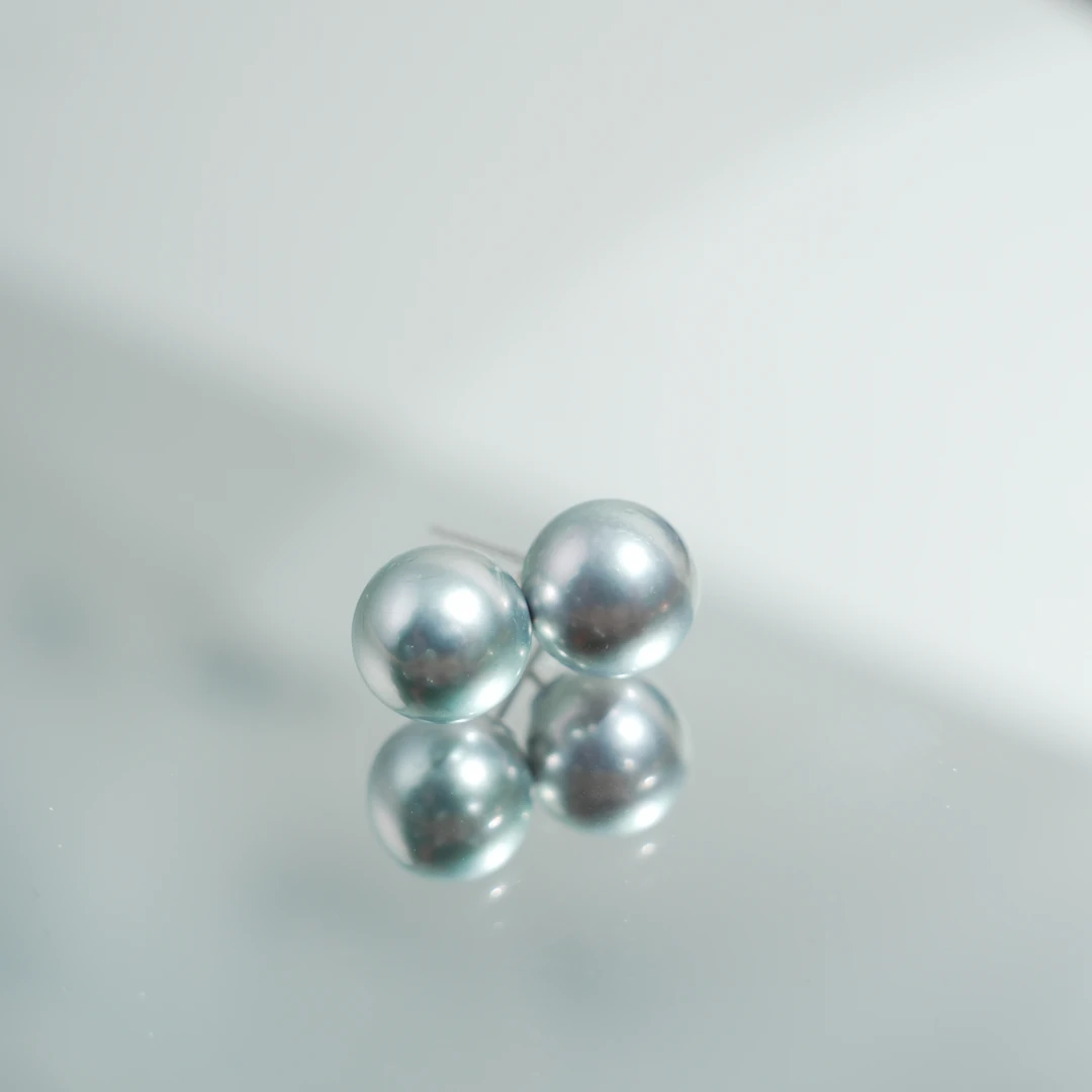 【暹罗珠宝】天然海水大溪地铂金灰‘冰川蓝’珍珠耳钉86005A