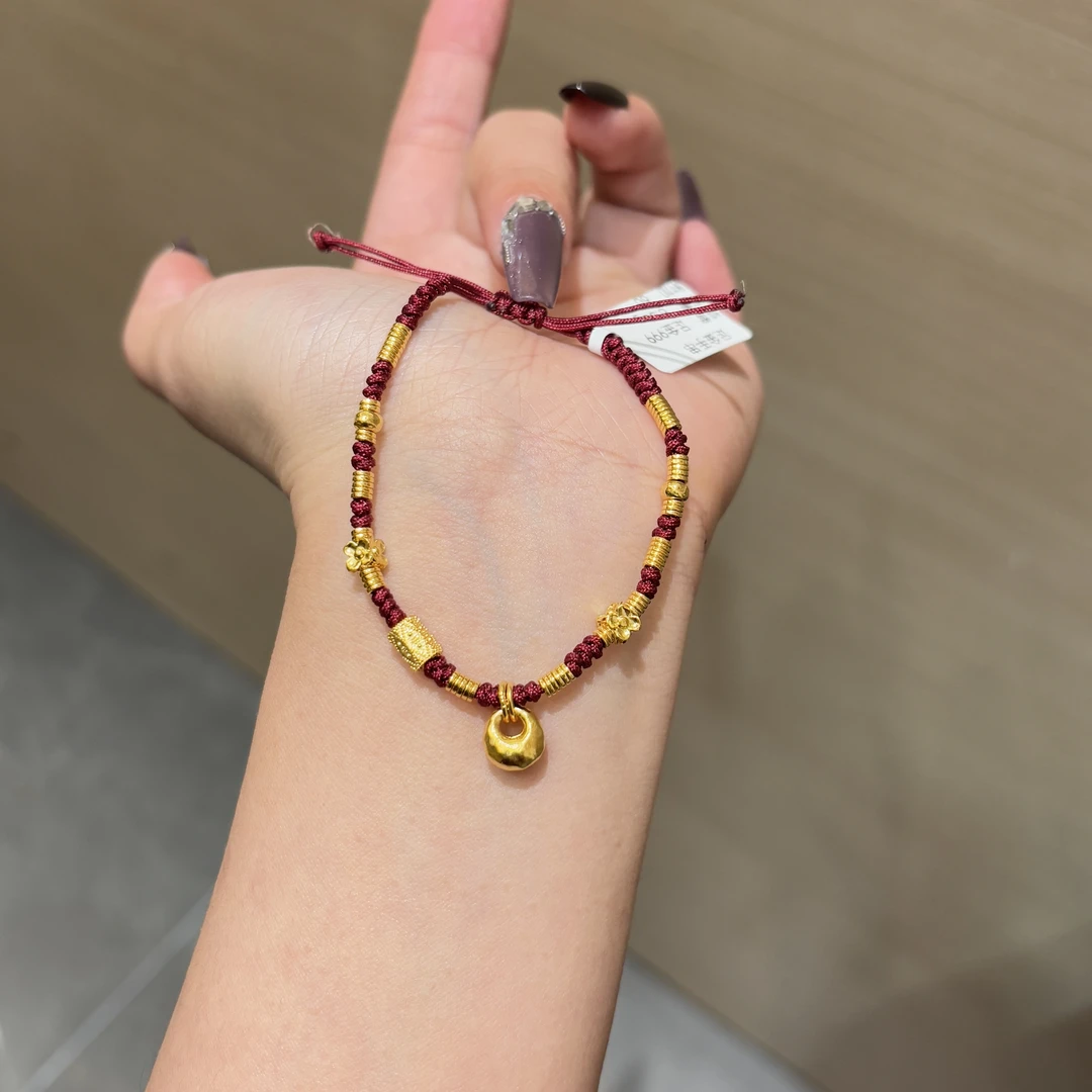 【菠萝珠宝】足金999 盘缠红绳  金重：6.66克