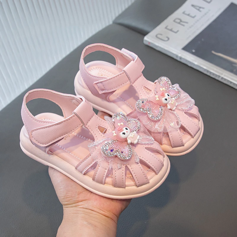 女童凉鞋甜美蝴蝶结库洛米2025夏季幼儿园防滑时尚百搭凉鞋