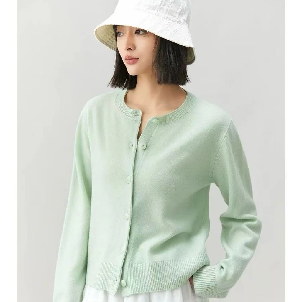 圆领针织开衫外套女9079