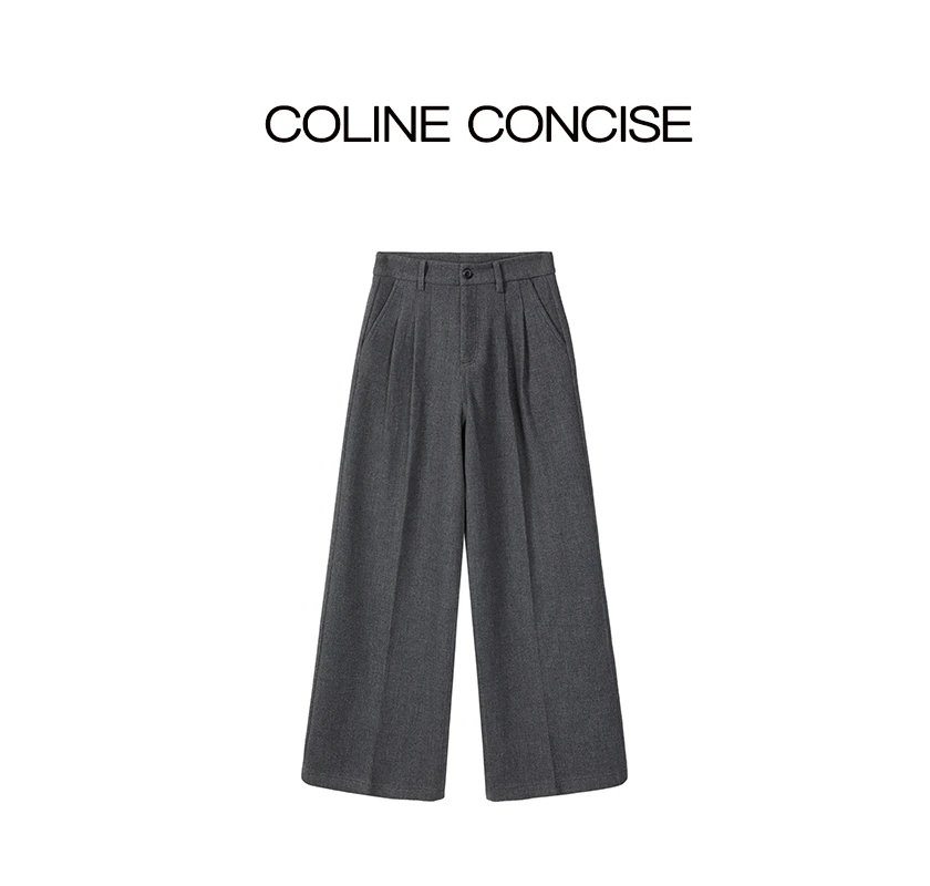 COLINE CONCISE 呢子裤设计款西装直筒裤子25FW