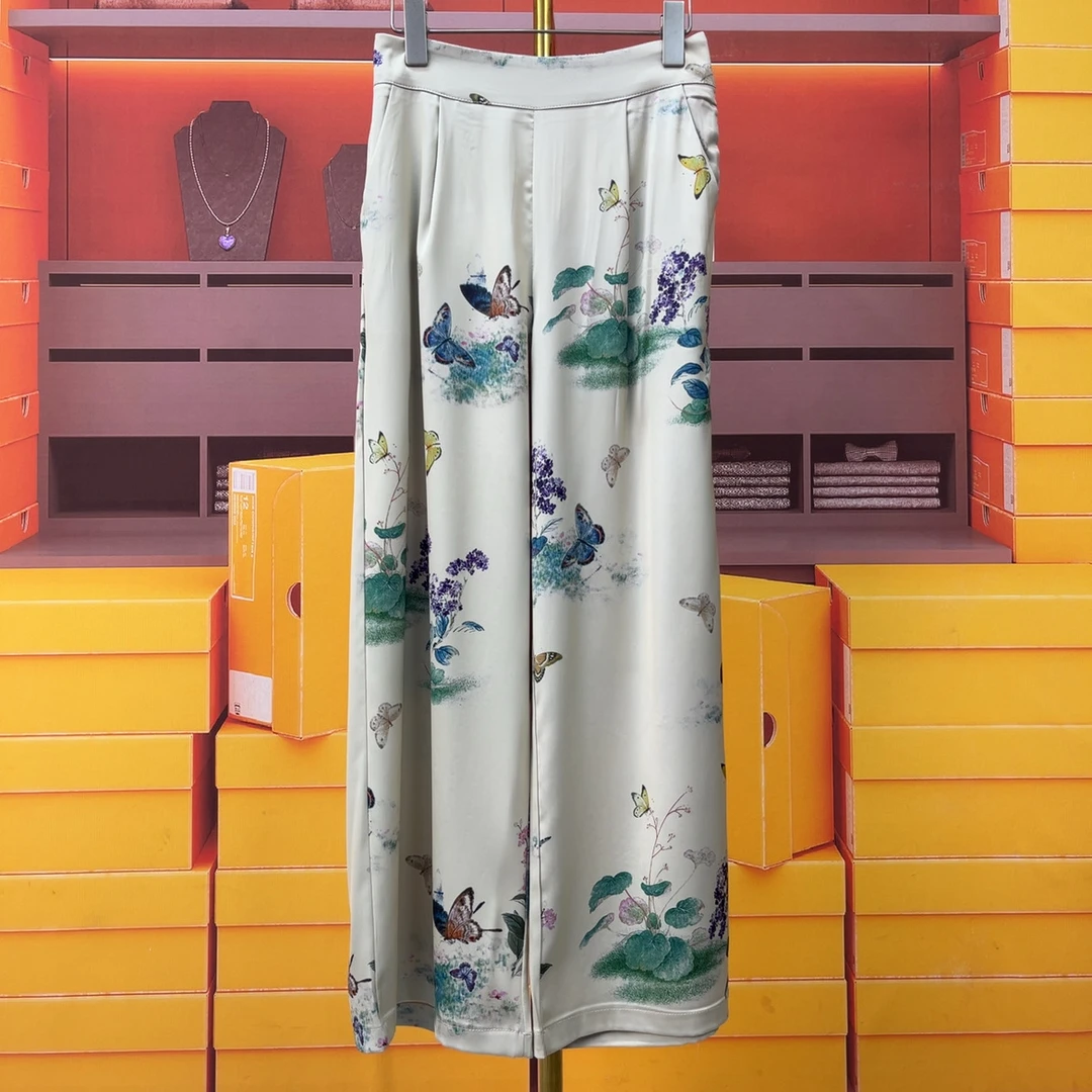 新中式国风阔腿裤女2025春季新款百搭香云缎高腰垂感休闲直筒裤