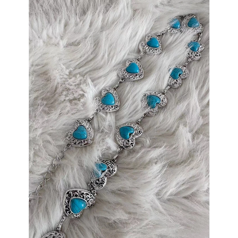 ｛爱心绿松｝金属爱心简约百搭腰带女 银色重工