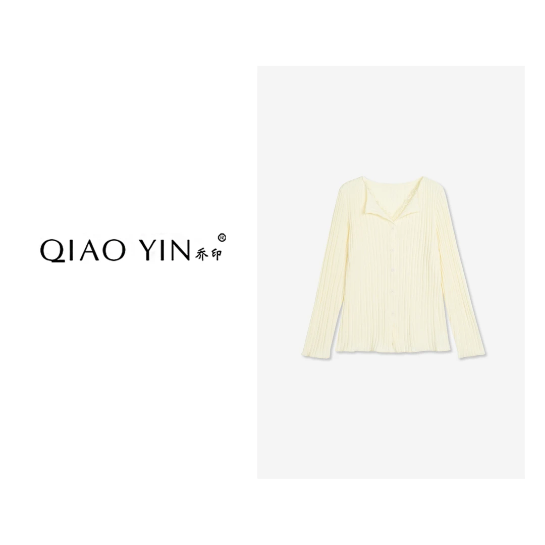 QIAO YIN"T恤“长袖极简风套头打底衫女装竖条打底衫QY28446