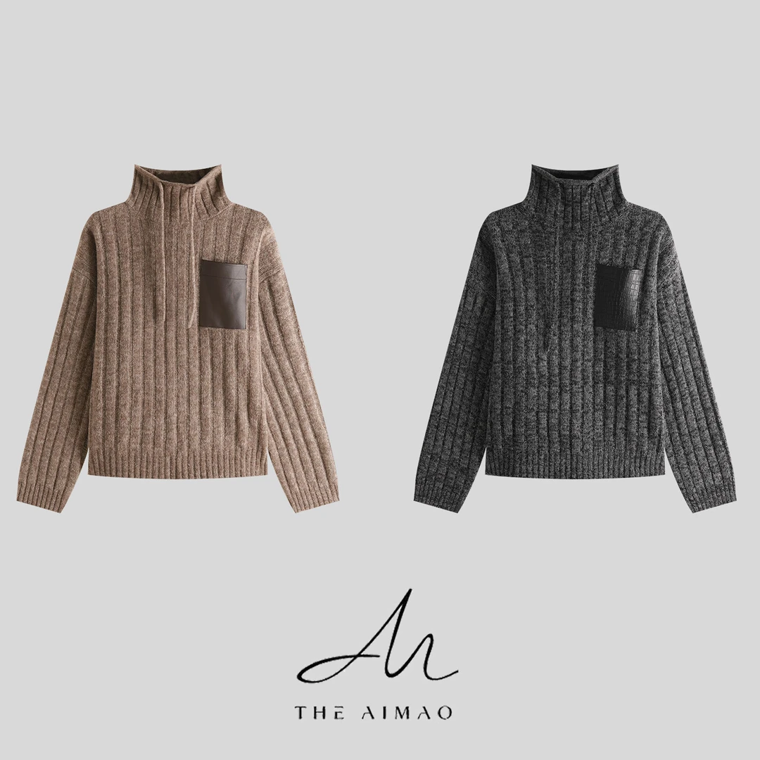 【THE AIMAO】“摩登率性”康宝莱羊毛拼接绵羊皮袋360克毛衣XYX82755