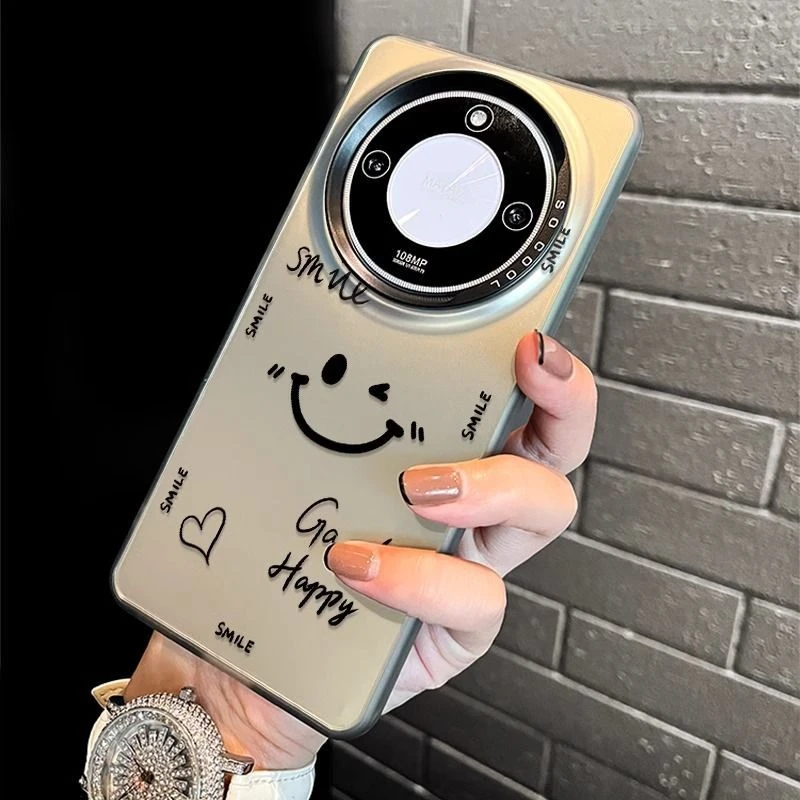 简约卡通微笑适用荣耀x60pro手机壳全包防摔honorx50i高级感新款