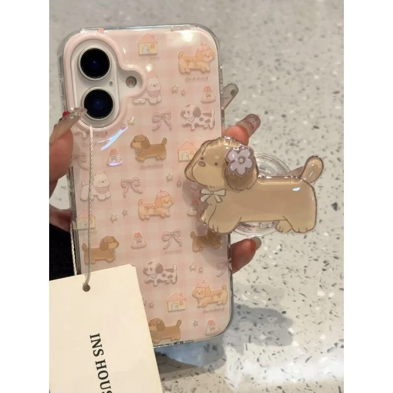 可爱旋转花朵小狗支架适用ihone16promax苹果15pro手机壳14新款13