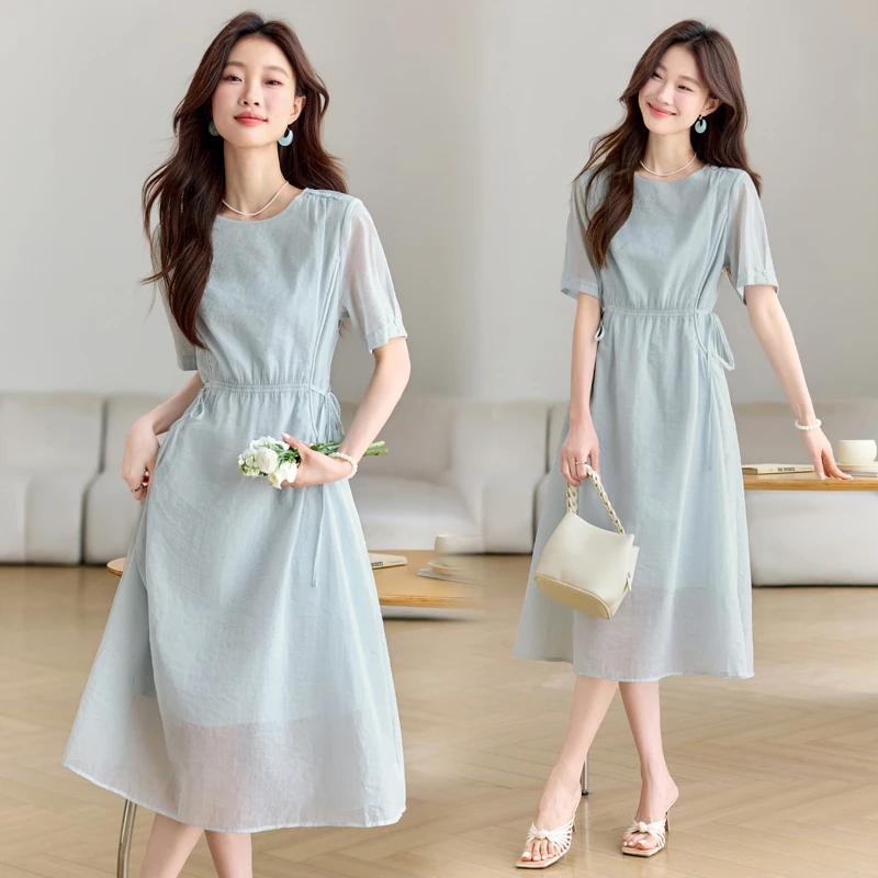 法式气质修身连衣裙女2025年夏季新款高级感遮肚子显瘦中长款裙子