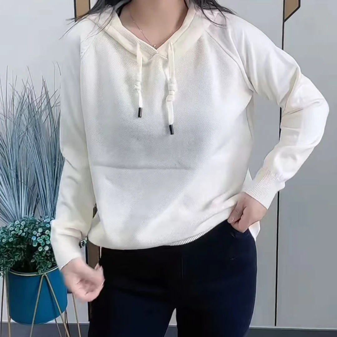 今年流行穿搭2025早秋新款温柔风连帽抽绳毛针织衫显瘦长袖上衣