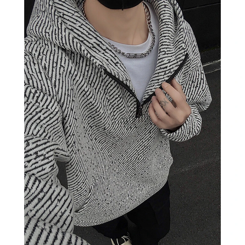 小香风粗花针织卫衣男女春秋美式情侣休闲百搭复古连帽男士卫衣