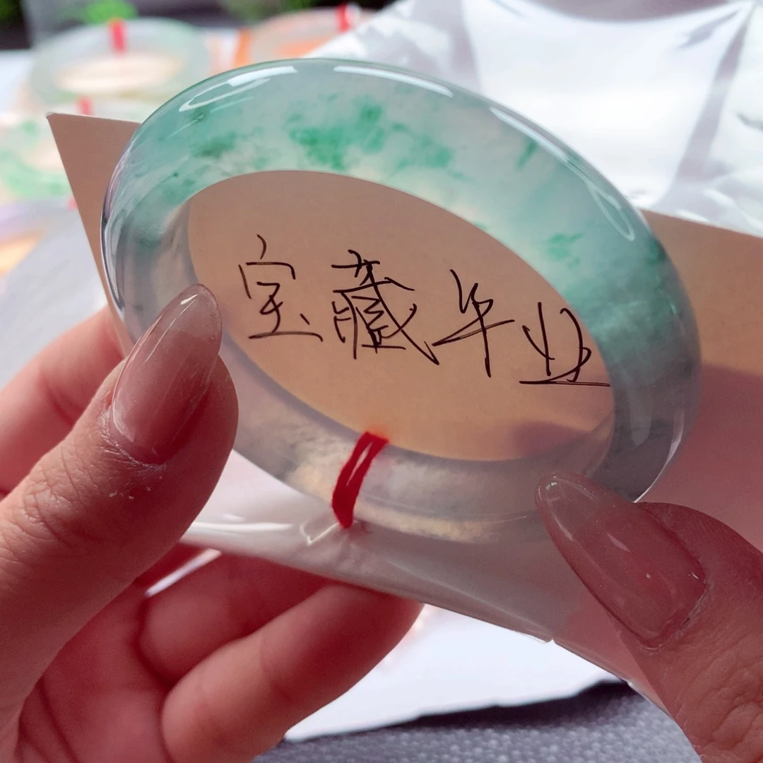 翡翠未镶嵌手镯师妹54.7高冰蓝钢繁花点点
