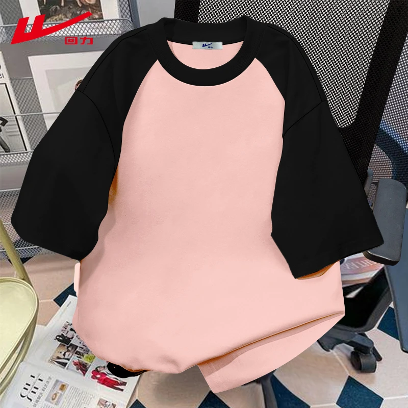 回力纯棉插肩短袖t恤男女2025新款夏季情侣宽松美式潮设计感上衣