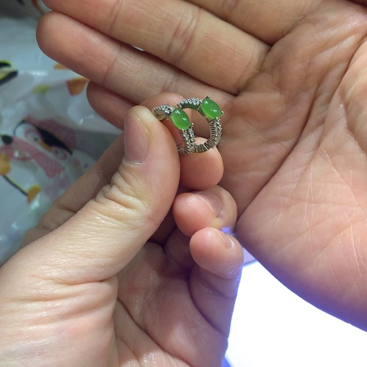 和田玉银S925镶嵌耳饰