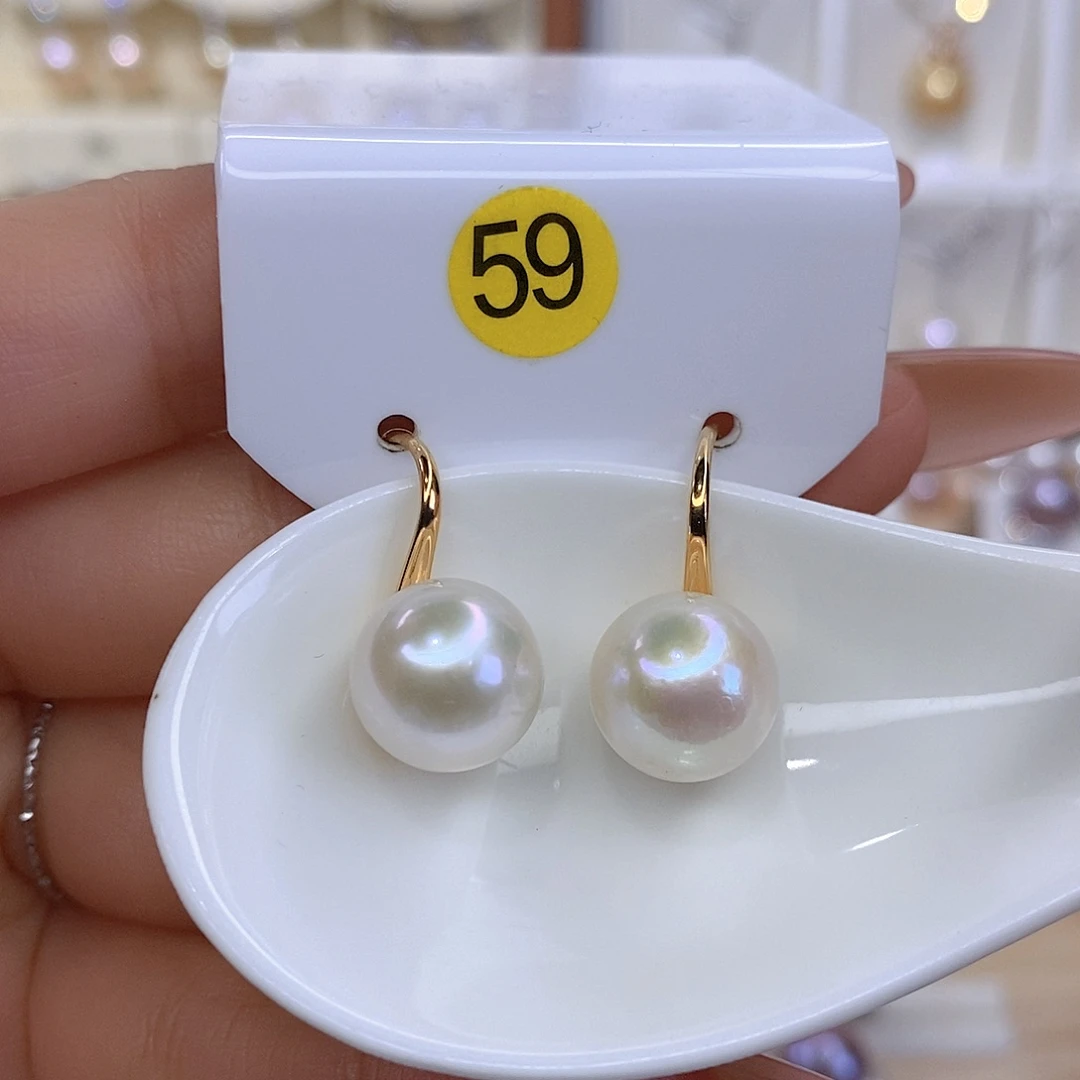 淡水珍珠银S925镶嵌耳饰F