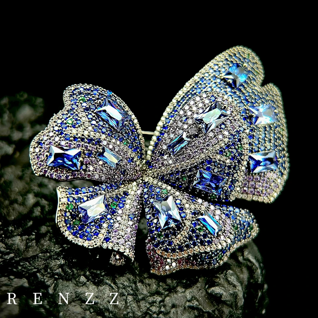 铜合金合成锆石胸针 3477高定设计师定制款双层蝴蝶胸针