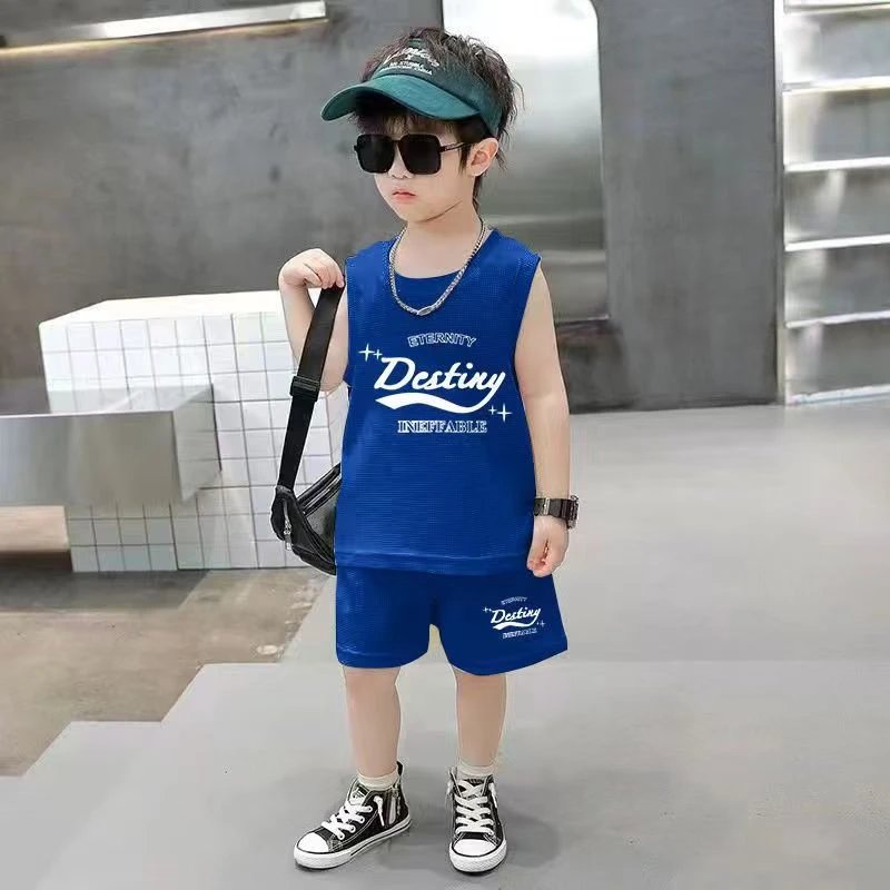 儿童背心套装2025夏季新款无袖短裤两件薄款宽肩个性潮酷痞帅童装