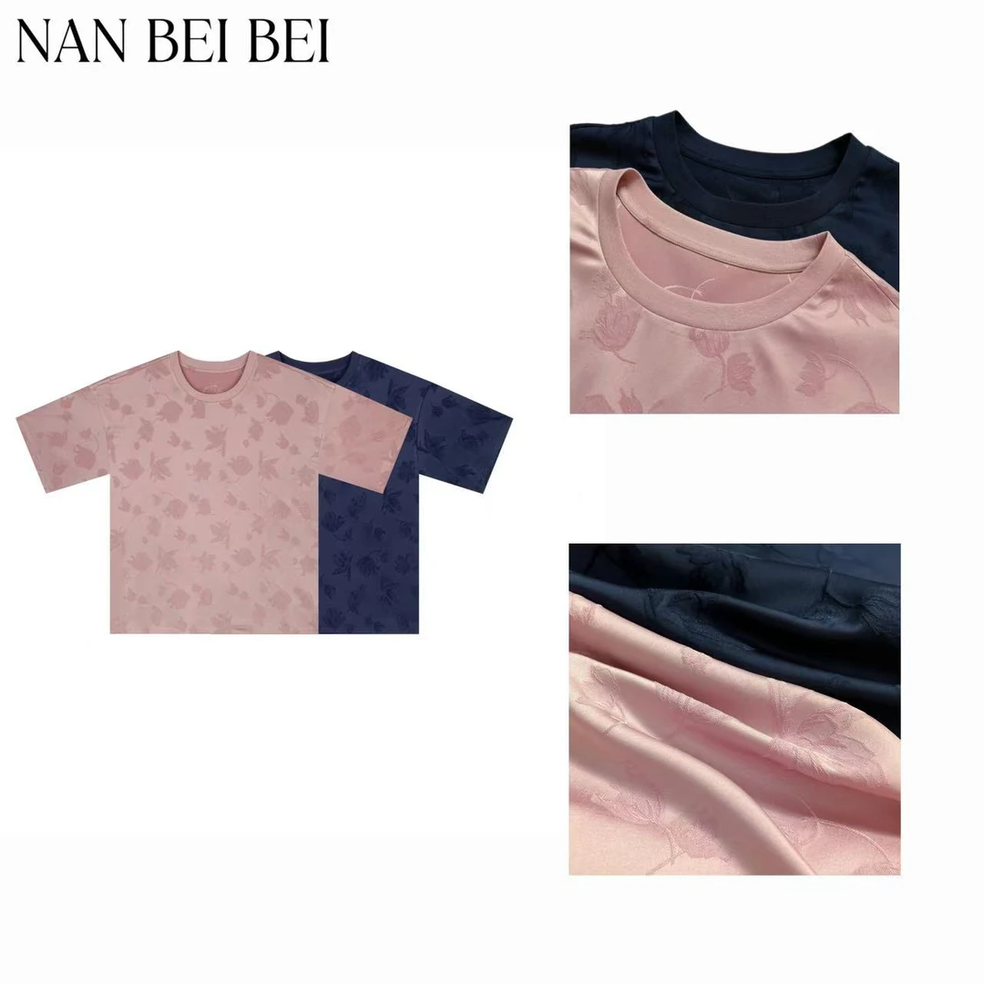 【南北贝】‘缎面T’新款原创设计百搭宽松满印刺绣短袖上衣 1978