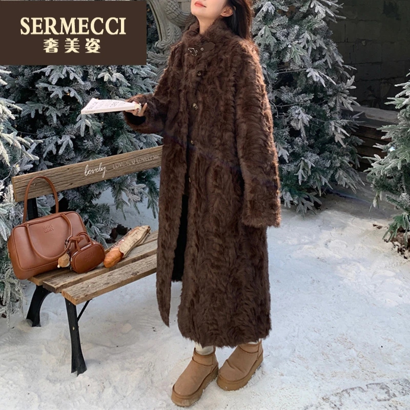 奢美姿时尚富家千金咖啡色外套女秋冬2025新款中长款大衣