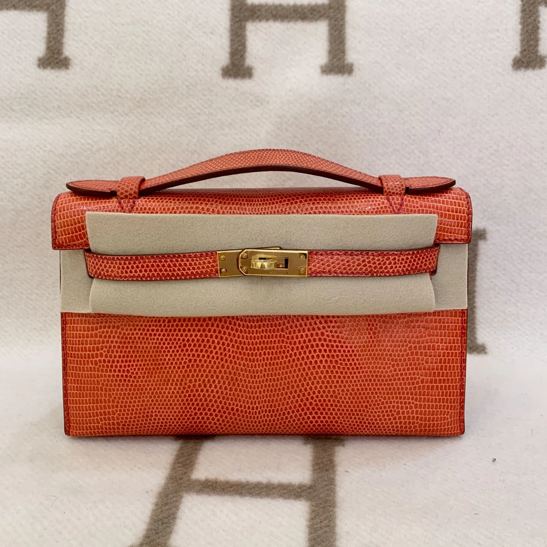 99新 Hermes/爱马仕 kelly 一代 框Q 蜥蜴皮 杜鹃红xx0308a1 