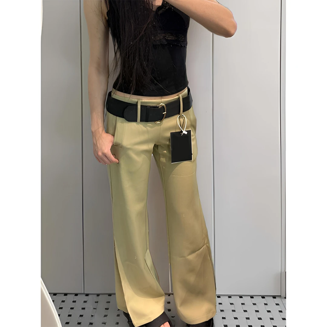 芙沿卡其色垂感休闲裤女2025春秋新款美式复古高级感显瘦直筒长裤