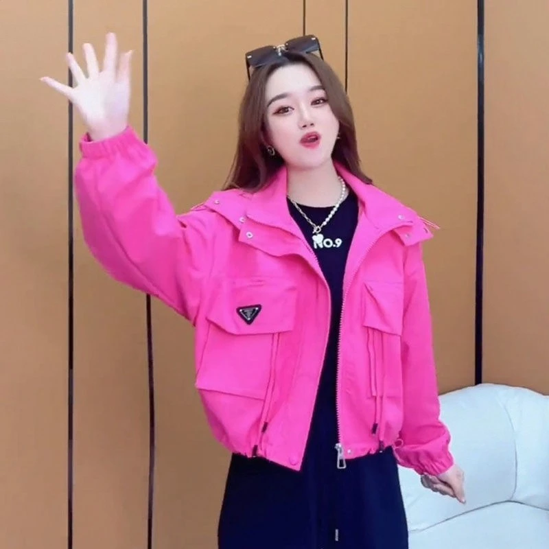 连帽长袖女士夹克2025夹克春秋季新韩国风格个性化减龄时尚短上衣