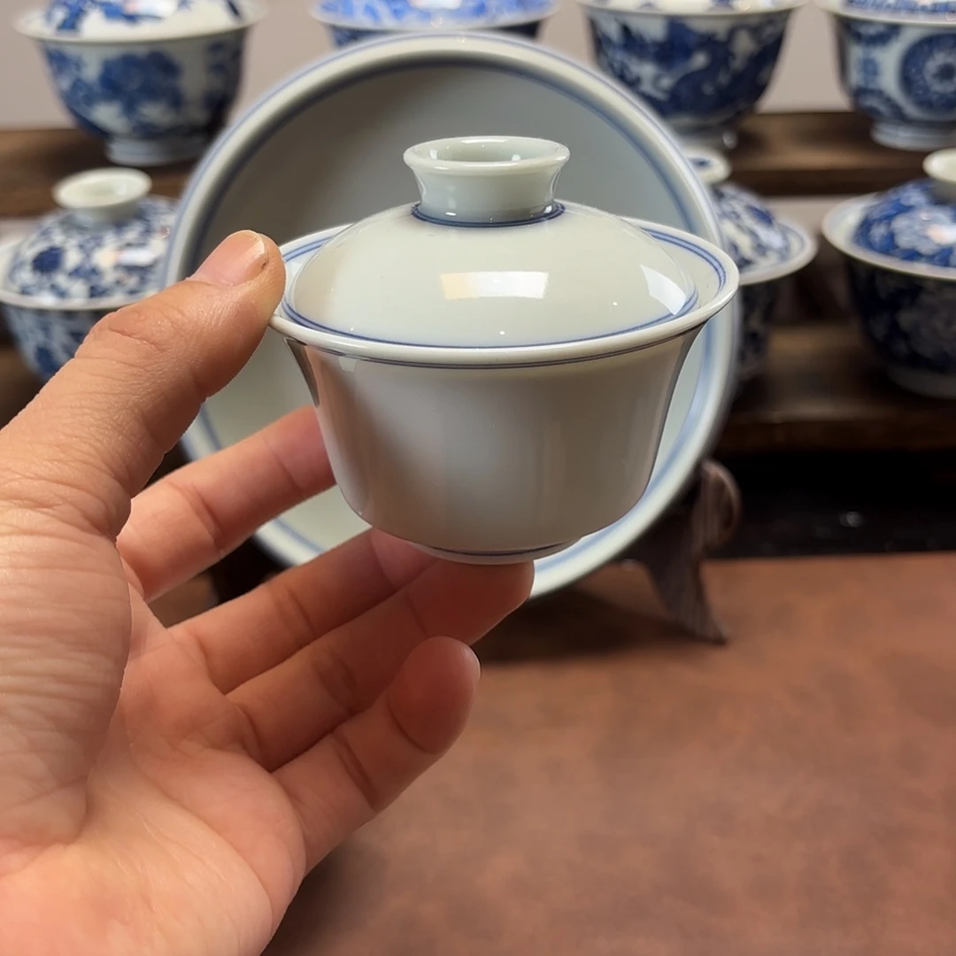 景德镇纯手工白胎小马蹄盖碗