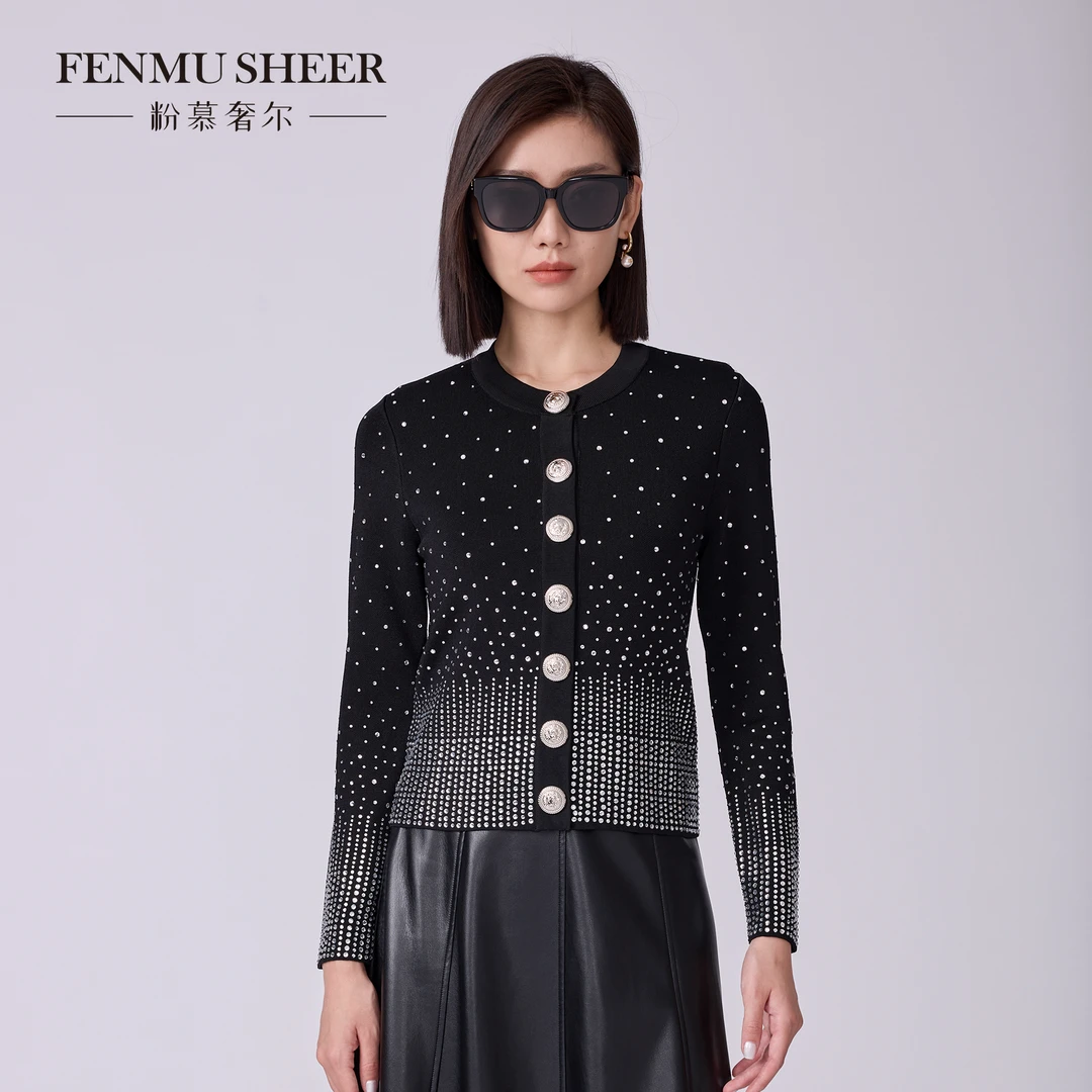 【莉莉专属】粉慕奢尔『渐变星河』重工渐变烫钻圆领长袖针织衫W2305