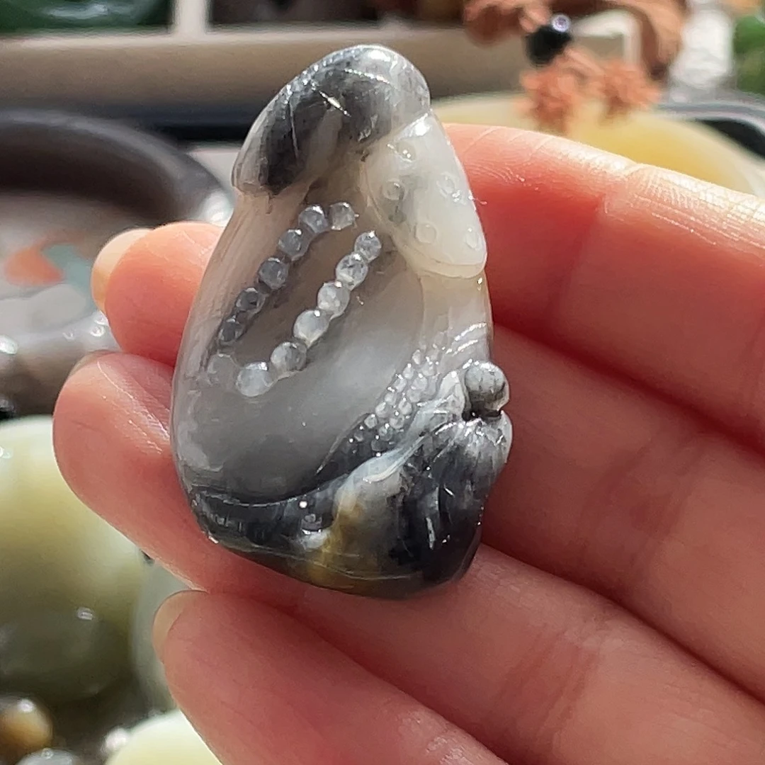 和田玉未镶嵌挂件青花三色9悟道