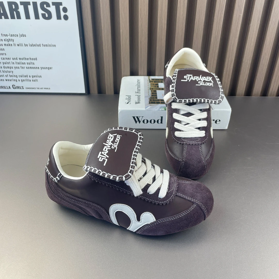 复古翻盖厚底增高德训鞋女2025秋季新款圆头休闲鞋真皮透气阿甘鞋