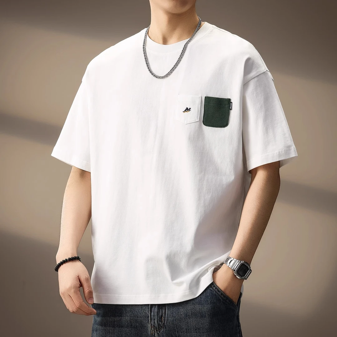 U&PURA高端新疆棉短袖T恤男士夏季新款简约口袋宽松休闲上衣男