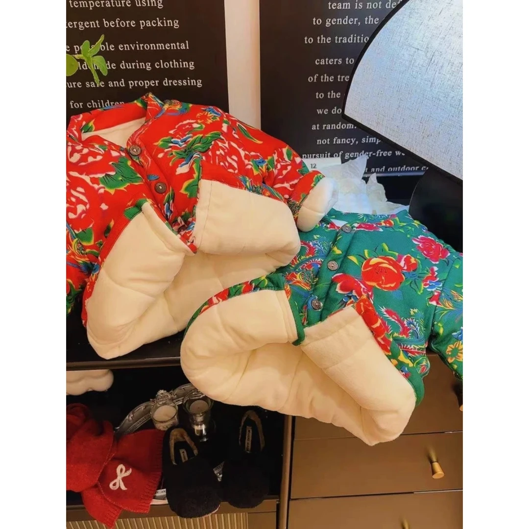 儿童冬绒加厚东北大花棉袄2025新款男女宝宝时尚暖棉袄潮流