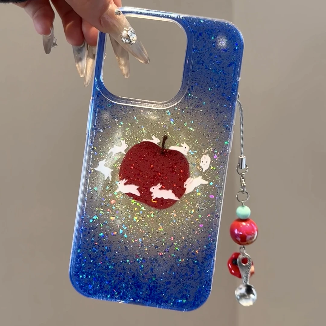 雅天立ins高级闪粉渐变蓝适用iPhone16promax手机壳苹果15软13/14