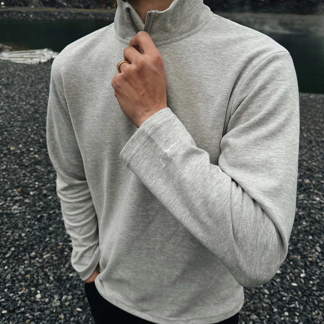 GTAL秋冬美式休闲半拉链立领长袖打底纯色刺绣户外简约长袖T恤