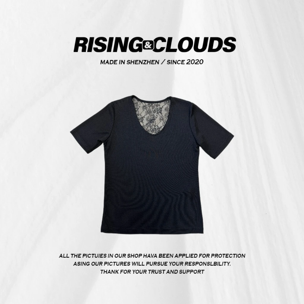 RISING&CLOUDS现【小云姐】夏季后背蕾丝醋酸T恤上衣040187
