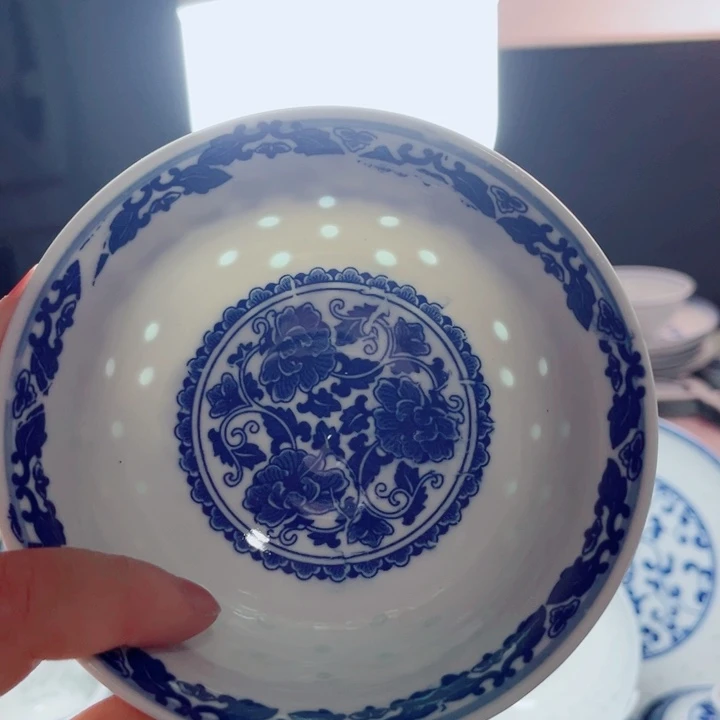 碗青花玲珑5寸饭碗牡丹花